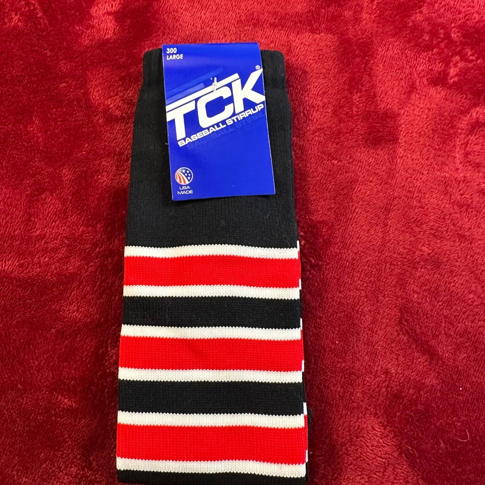 TCK‎ 300 Baseball Stirrups Large Black Red White Striped USA Made Twin City Knit